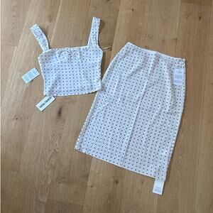 Sasha Therese Top & Midi Skirt Set Polka Dots Lottie Size XS Off White & Black